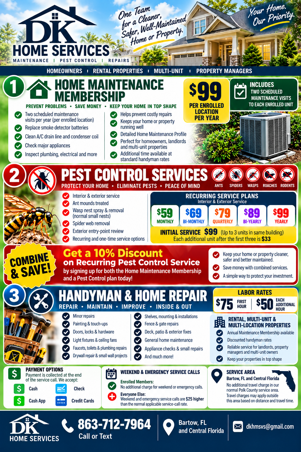 DK Home Services pest control and complete property care flyer